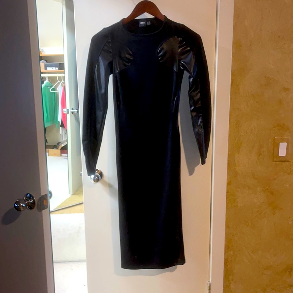 ASOS long sleeve faux leather on sleeve dress
